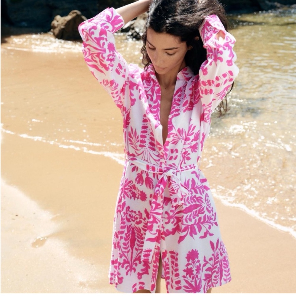 Zara Size M. Pink and White belted shirt dress